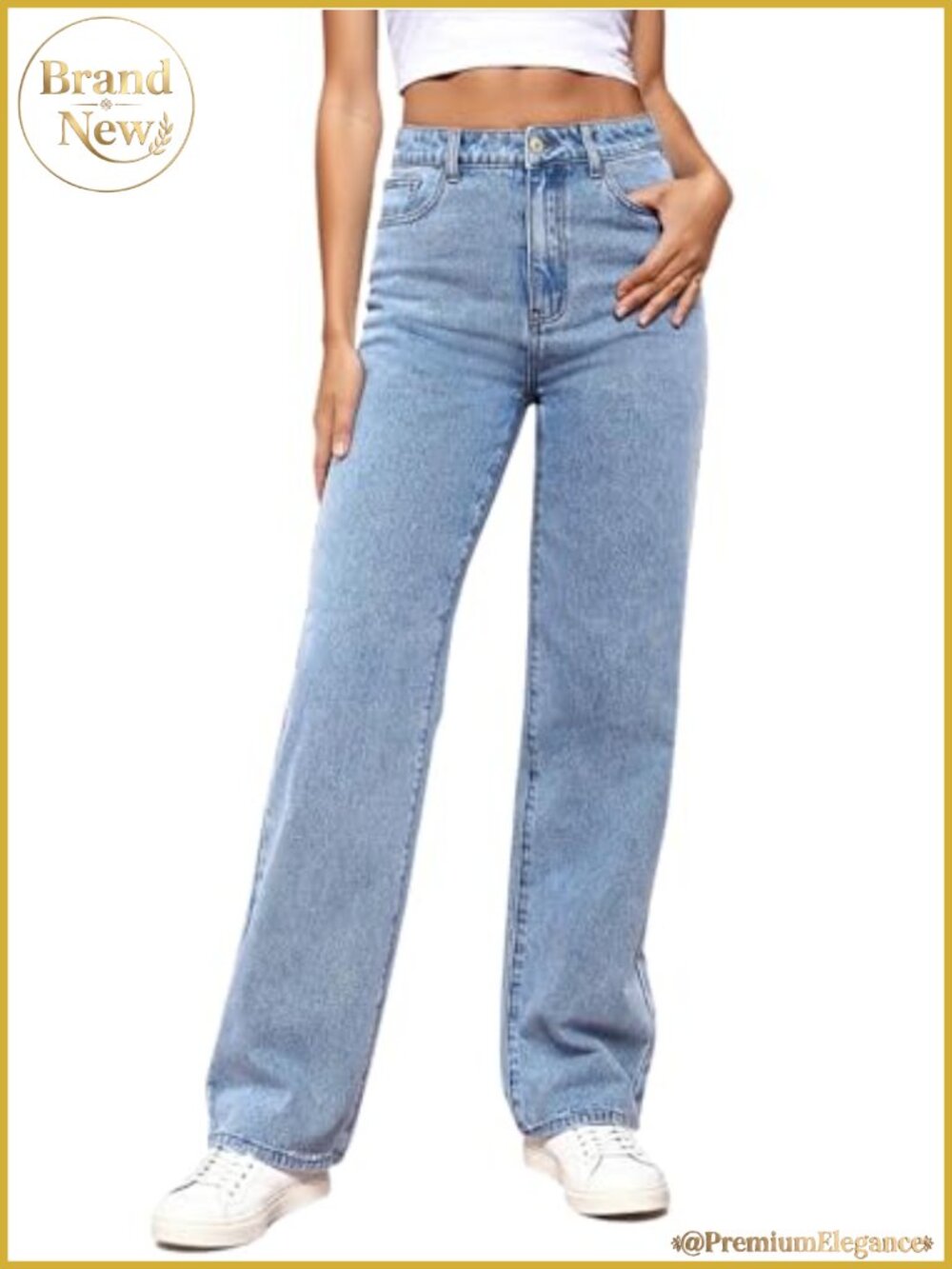 High Waisted Stretchy Baggy Straight Leg Jeans for Women